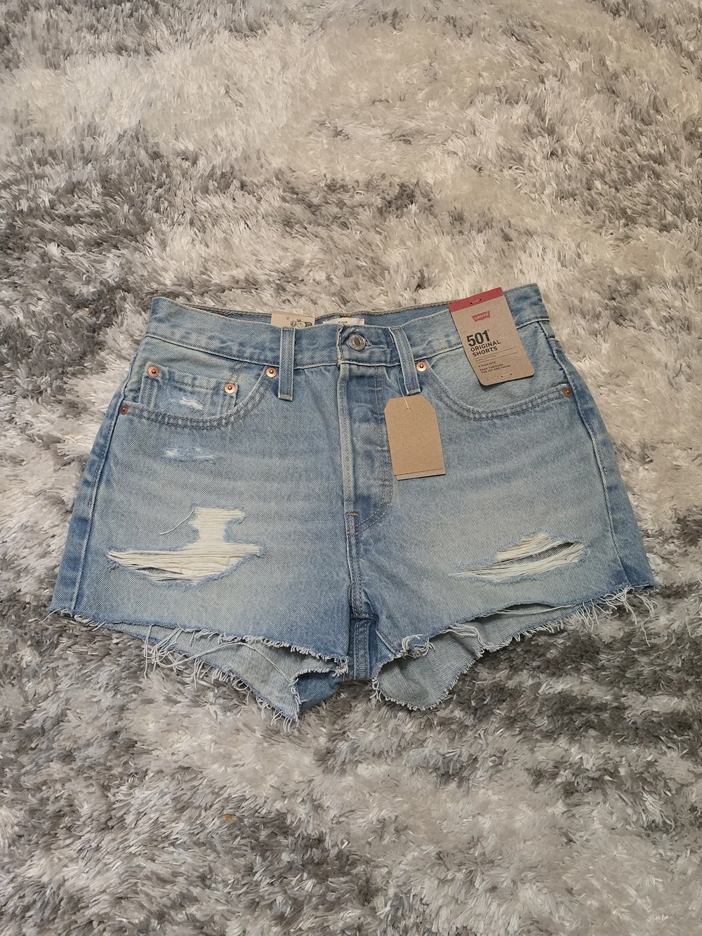 Levi's 501 High-Rise Distressed Denim Shorts - Light Blue